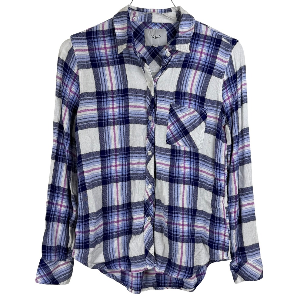 Rails Hunter Plaid Button Down Shirt Ivory Bluebell Pink FLANNEL‎ WOMEN Small